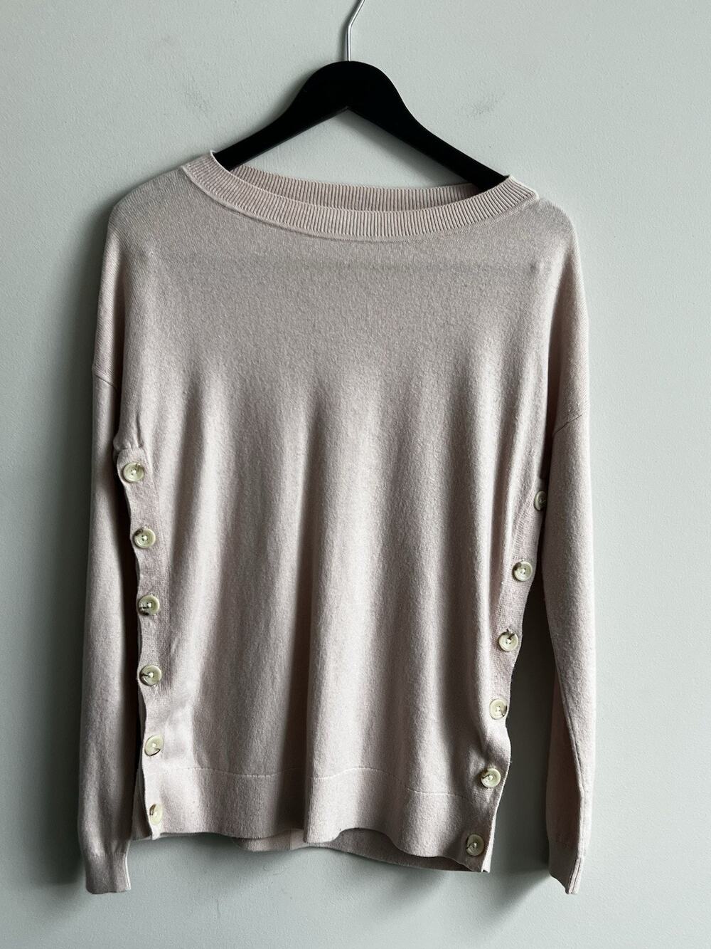 Boden Sweater Womens Pink Side Button Crewneck Pullover Wool Cashmere S